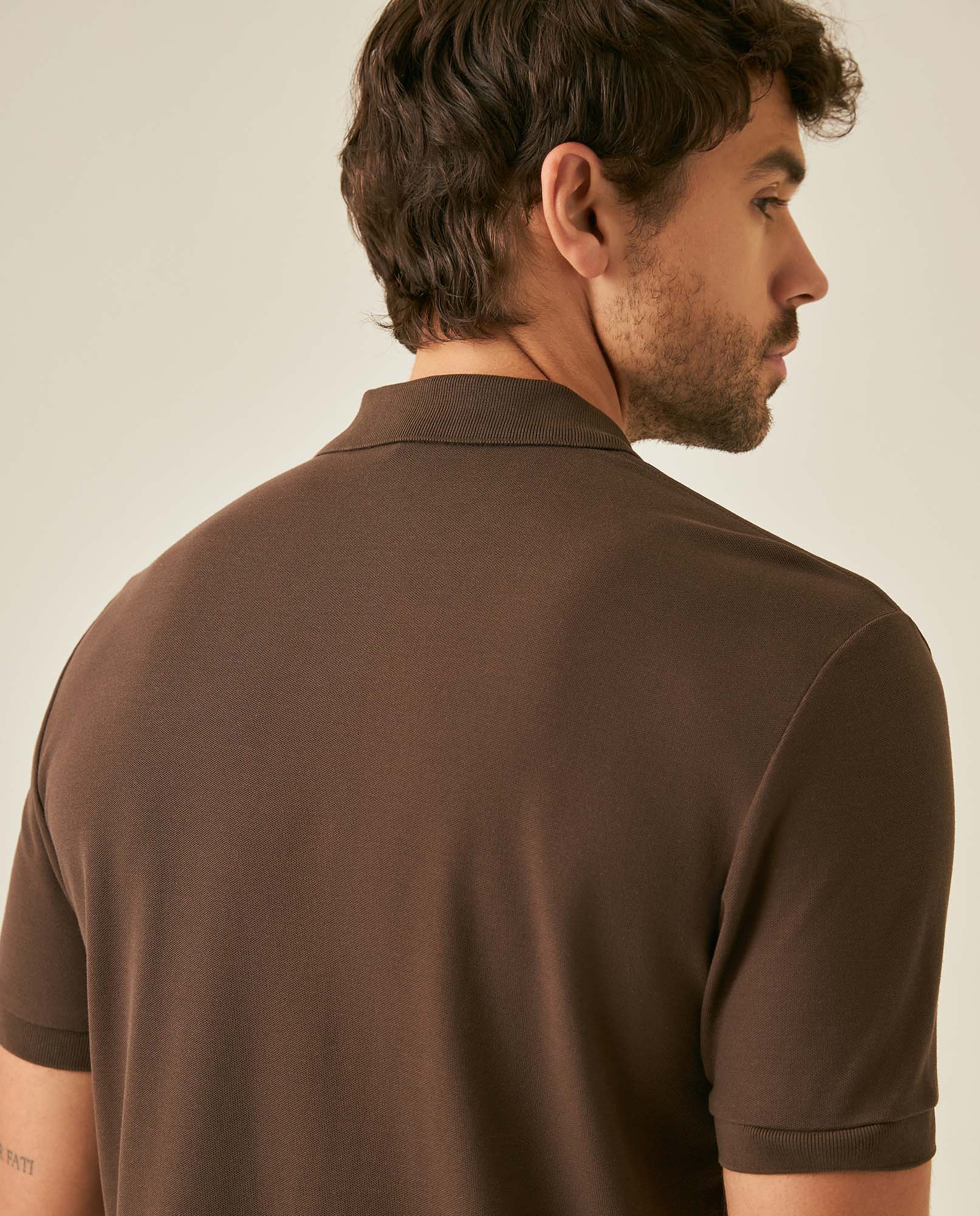 Mens Polo Classic Fit Short Sleeve Cotton Embroidered Duck Heart Cursive Sleeve Logo - Brown 63_601H000_CAF190712_7