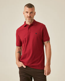 Mens Polo Classic Fit Short Sleeve Cotton Embroidered Duck Heart Cursive Sleeve Logo - Red 63_601H000_ROJ191535_0