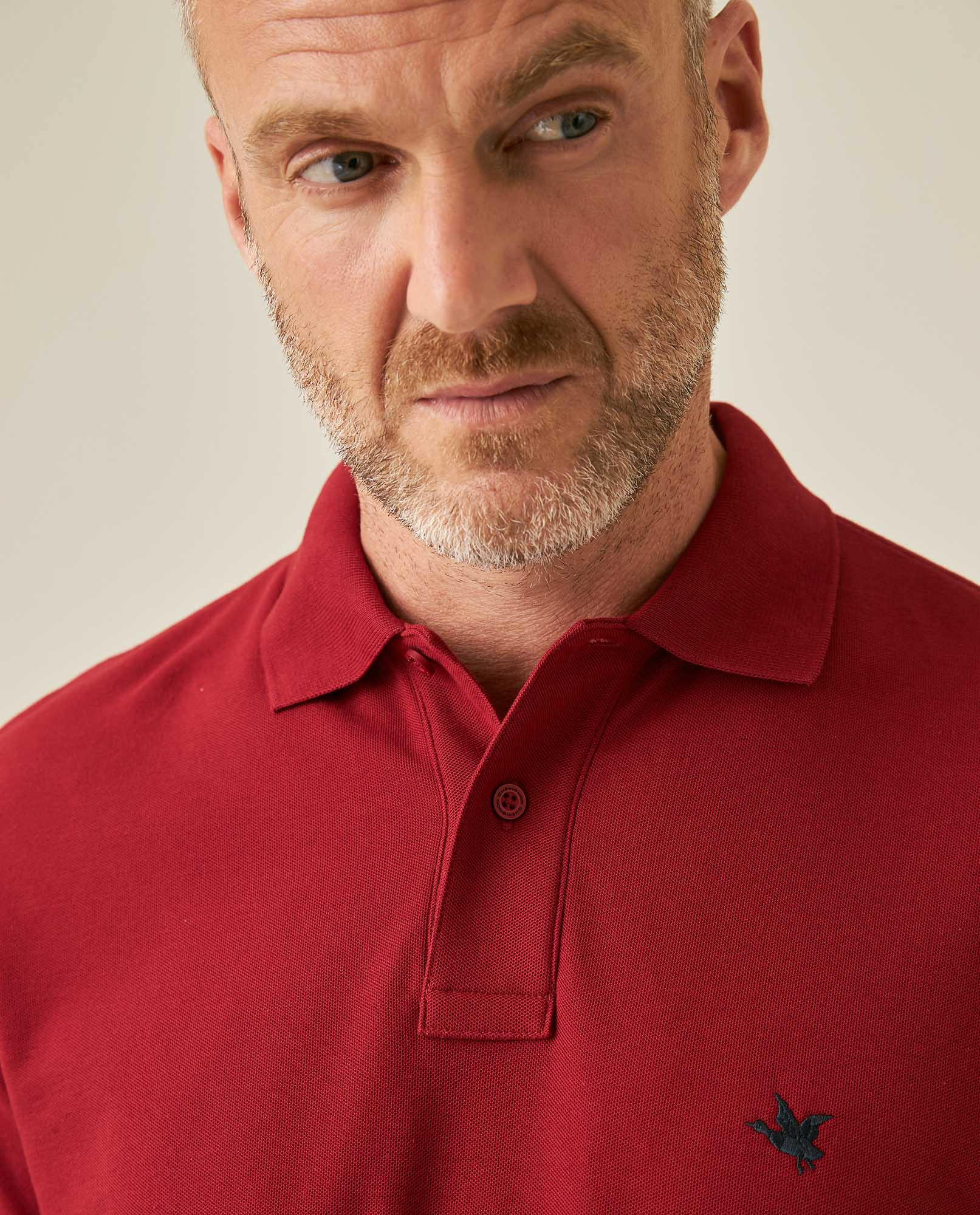 Mens Polo Classic Fit Short Sleeve Cotton Embroidered Duck Heart Cursive Sleeve Logo - Red 63_601H000_ROJ191535_5