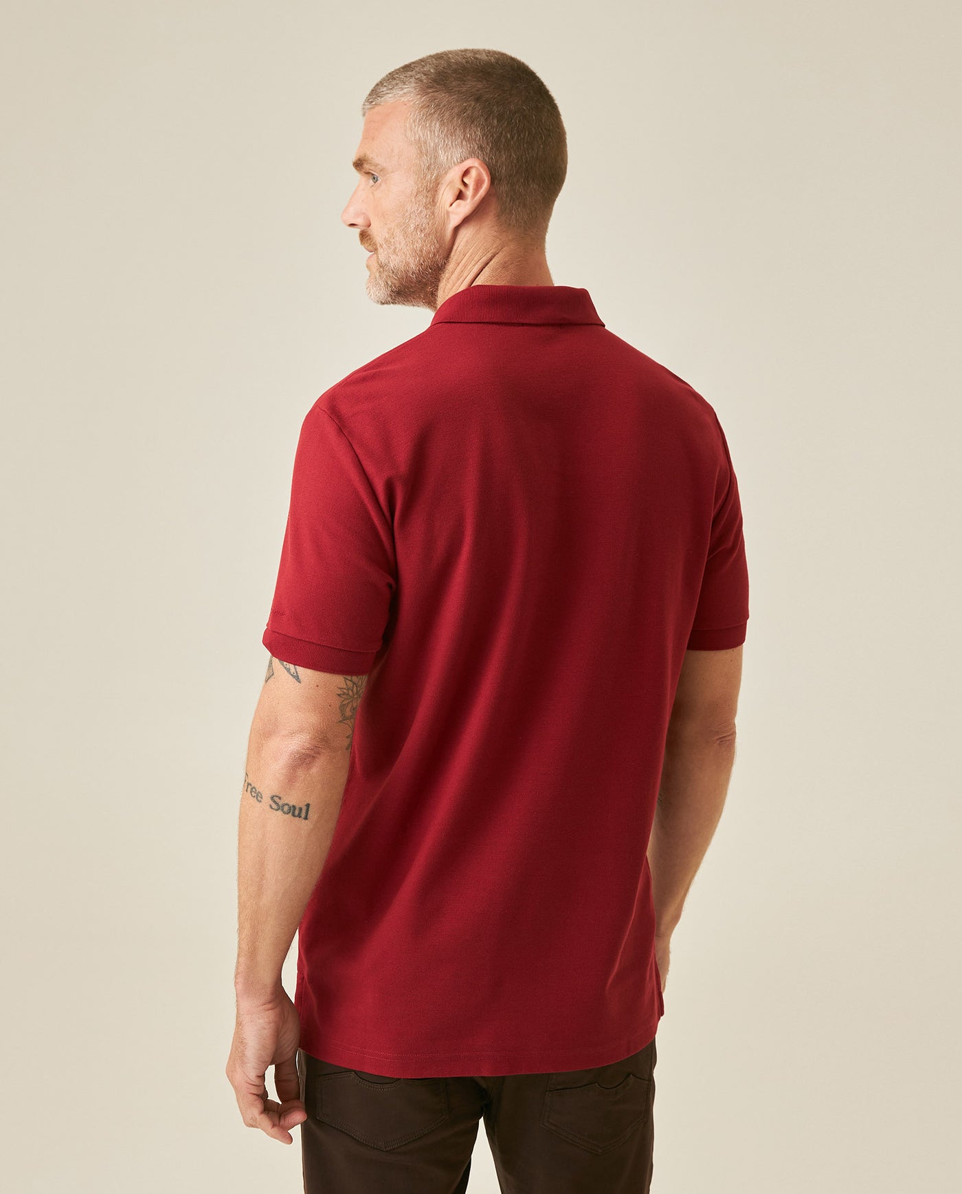 Mens Polo Classic Fit Short Sleeve Cotton Embroidered Duck Heart Cursive Sleeve Logo - Red 63_601H000_ROJ191535_6