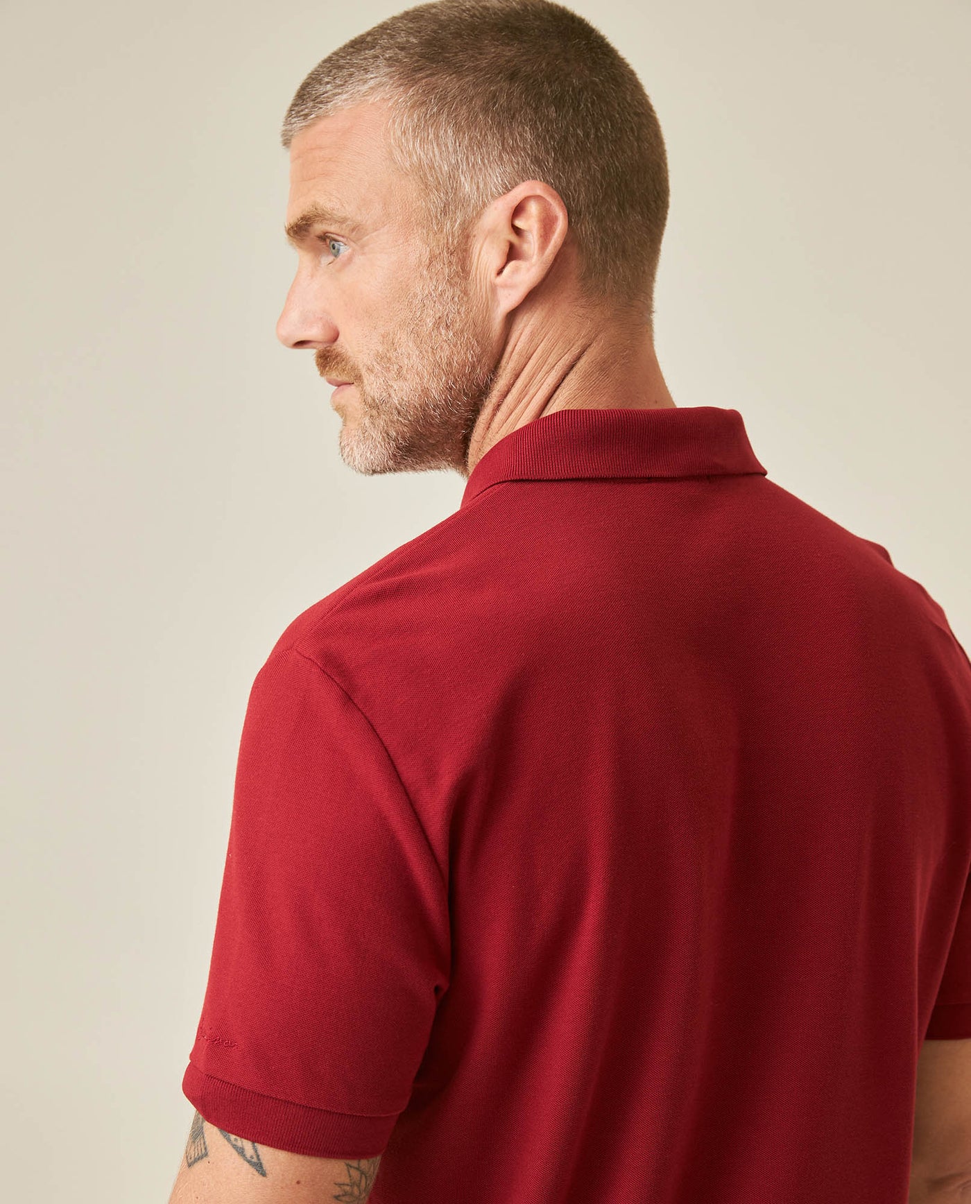 Mens Polo Classic Fit Short Sleeve Cotton Embroidered Duck Heart Cursive Sleeve Logo - Red 63_601H000_ROJ191535_7