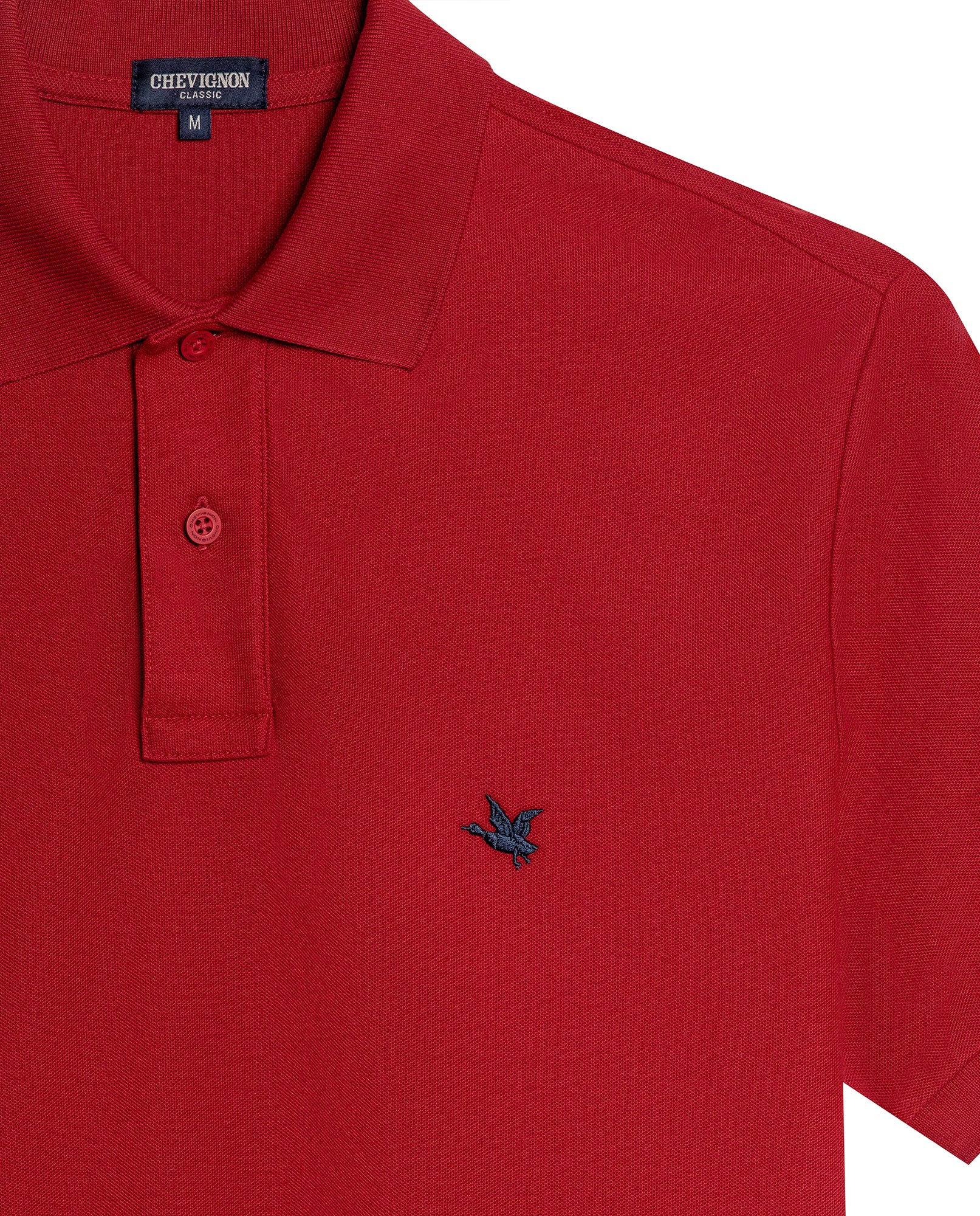 Mens Polo Classic Fit Short Sleeve Cotton Embroidered Duck Heart Cursive Sleeve Logo - Red 63_601H000_ROJ191535_8