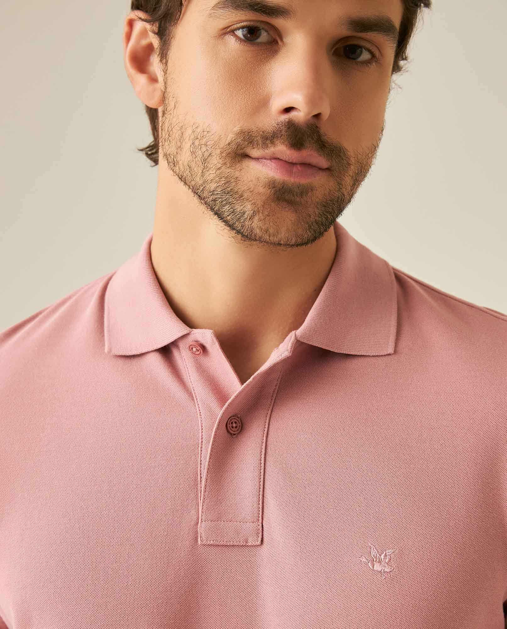 Mens Polo Classic Fit Short Sleeve Cotton Embroidered Duck Heart Cursive Sleeve Logo - Pink 63_601H000_ROS171514_5