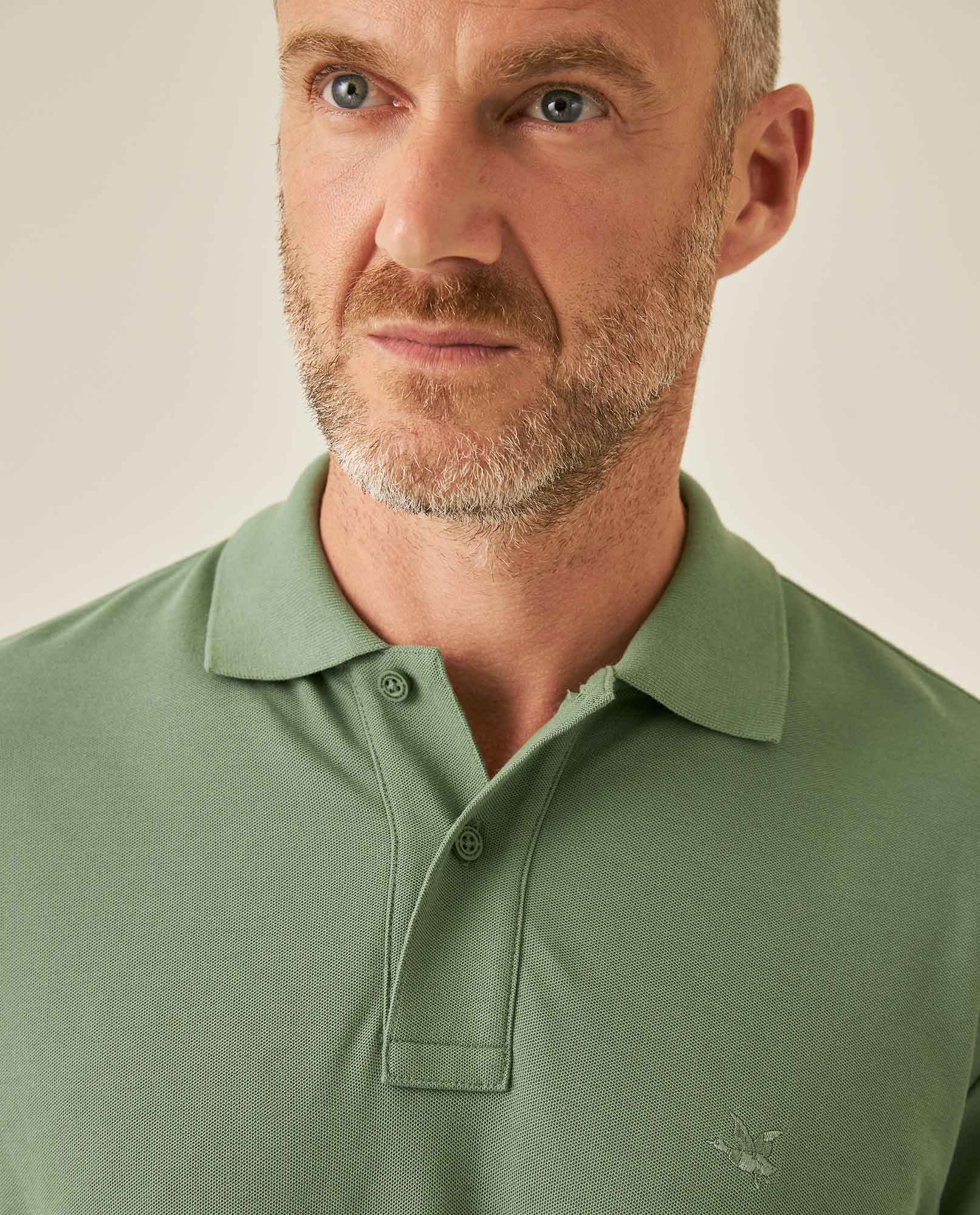 Mens Polo Classic Fit Short Sleeve Cotton Embroidered Duck Heart Cursive Sleeve Logo - Green 63_601H000_VER176212_5