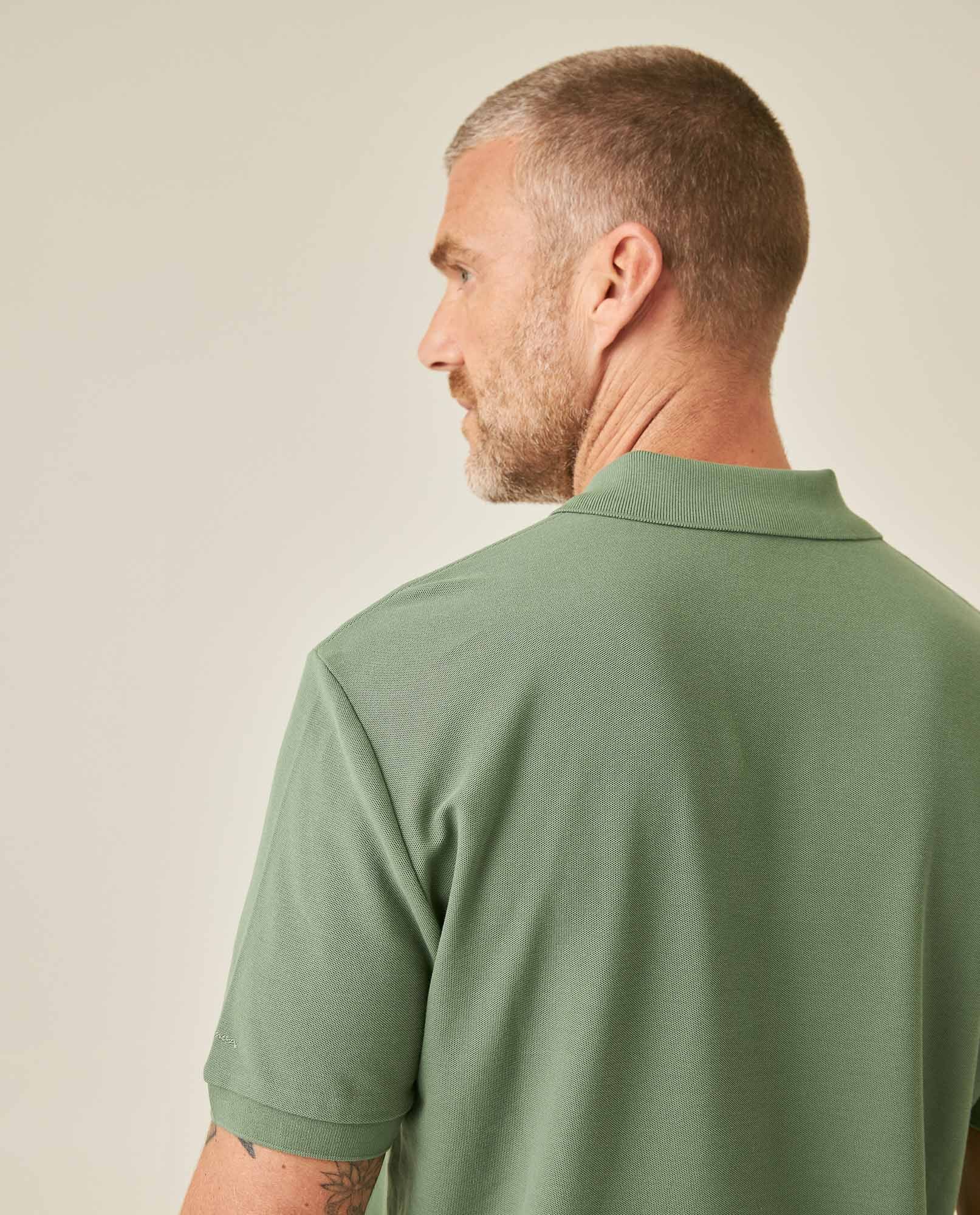 Mens Polo Classic Fit Short Sleeve Cotton Embroidered Duck Heart Cursive Sleeve Logo - Green 63_601H000_VER176212_7