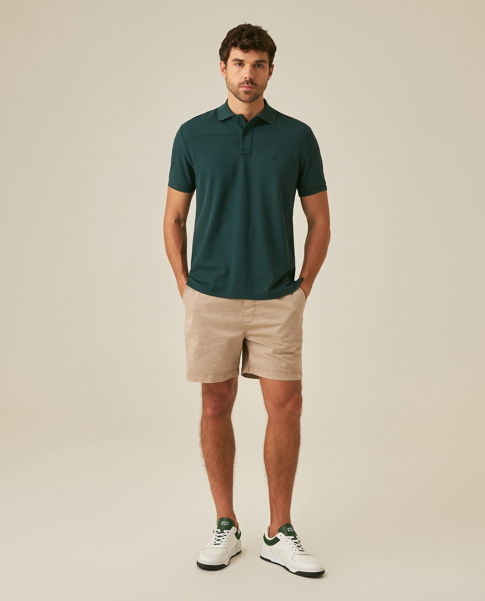 Mens Polo Classic Fit Short Sleeve Cotton Embroidered Duck Heart Cursive Sleeve Logo - Green 63_601H000_VER195320_4