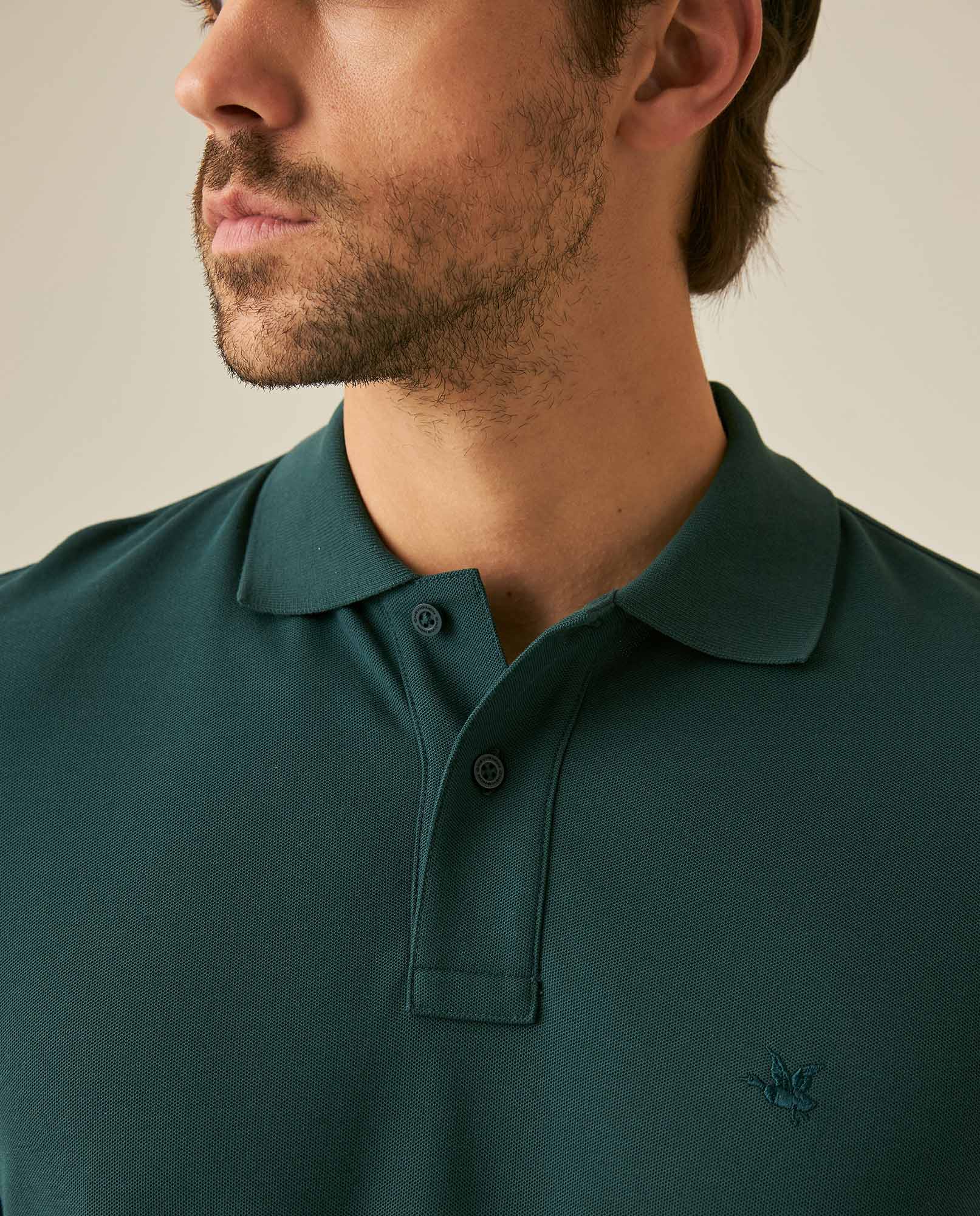 Mens Polo Classic Fit Short Sleeve Cotton Embroidered Duck Heart Cursive Sleeve Logo - Green 63_601H000_VER195320_5