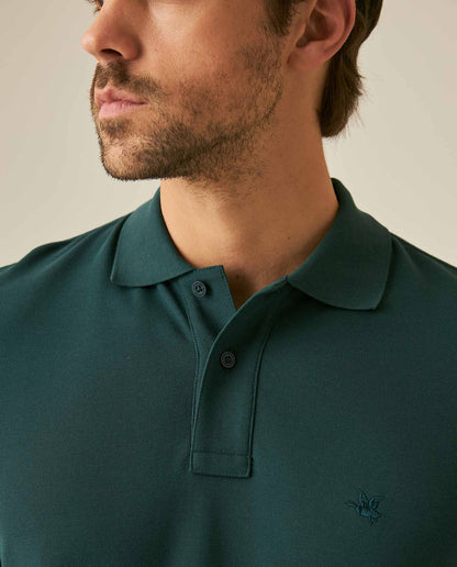 Mens Polo Classic Fit Short Sleeve Cotton Embroidered Duck Heart Cursive Sleeve Logo - Green 63_601H000_VER195320_5