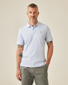 Mens Polo Slim Fit Short Sleeve Cotton Lycra Vibrant Embroidered Duck Cursive Sleeve Logo - Blue 63_601H001_AZU153915_0
