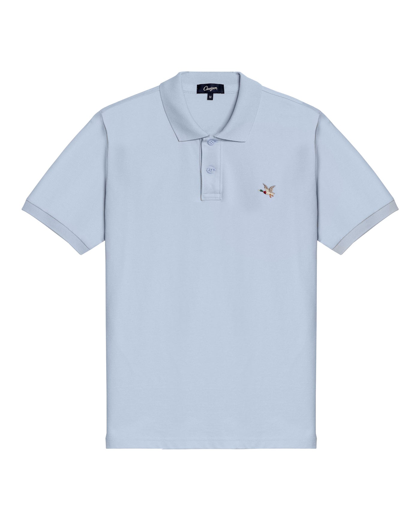 Mens Polo Slim Fit Short Sleeve Cotton Lycra Vibrant Embroidered Duck Cursive Sleeve Logo - Blue 63_601H001_AZU153915_3