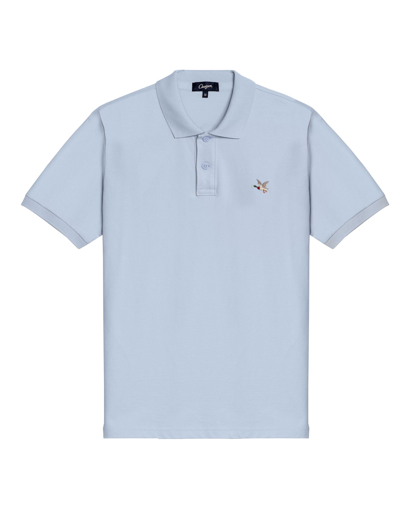Mens Polo Slim Fit Short Sleeve Cotton Lycra Vibrant Embroidered Duck Cursive Sleeve Logo - Blue 63_601H001_AZU153915_3
