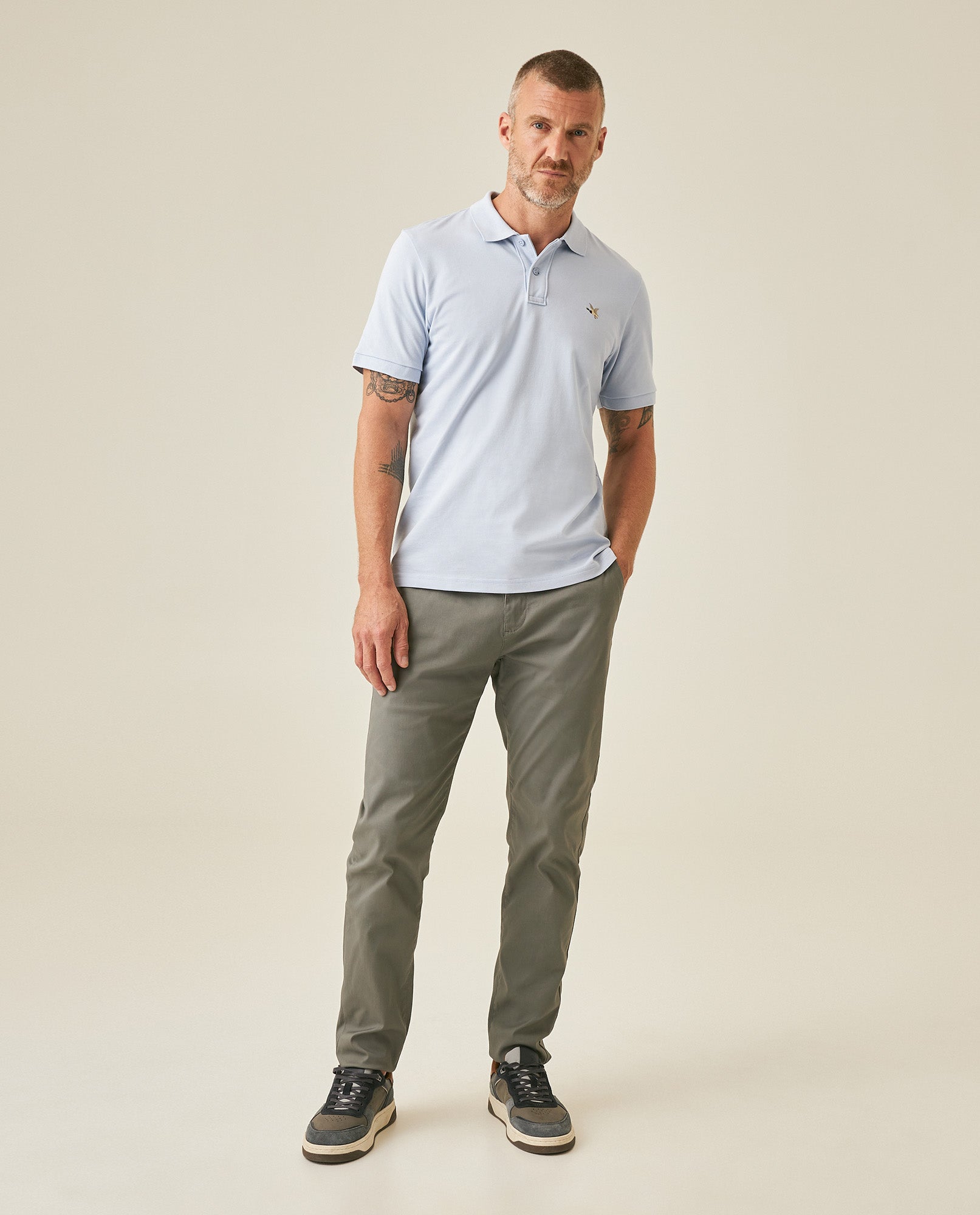 Mens Polo Slim Fit Short Sleeve Cotton Lycra Vibrant Embroidered Duck Cursive Sleeve Logo - Blue 63_601H001_AZU153915_4