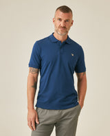 Mens Polo Slim Fit Short Sleeve Cotton Lycra Vibrant Embroidered Duck Cursive Sleeve Logo - Blue 63_601H001_AZU194026_0