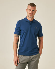 Mens Polo Slim Fit Short Sleeve Cotton Lycra Vibrant Embroidered Duck Cursive Sleeve Logo - Blue 63_601H001_AZU194026_0