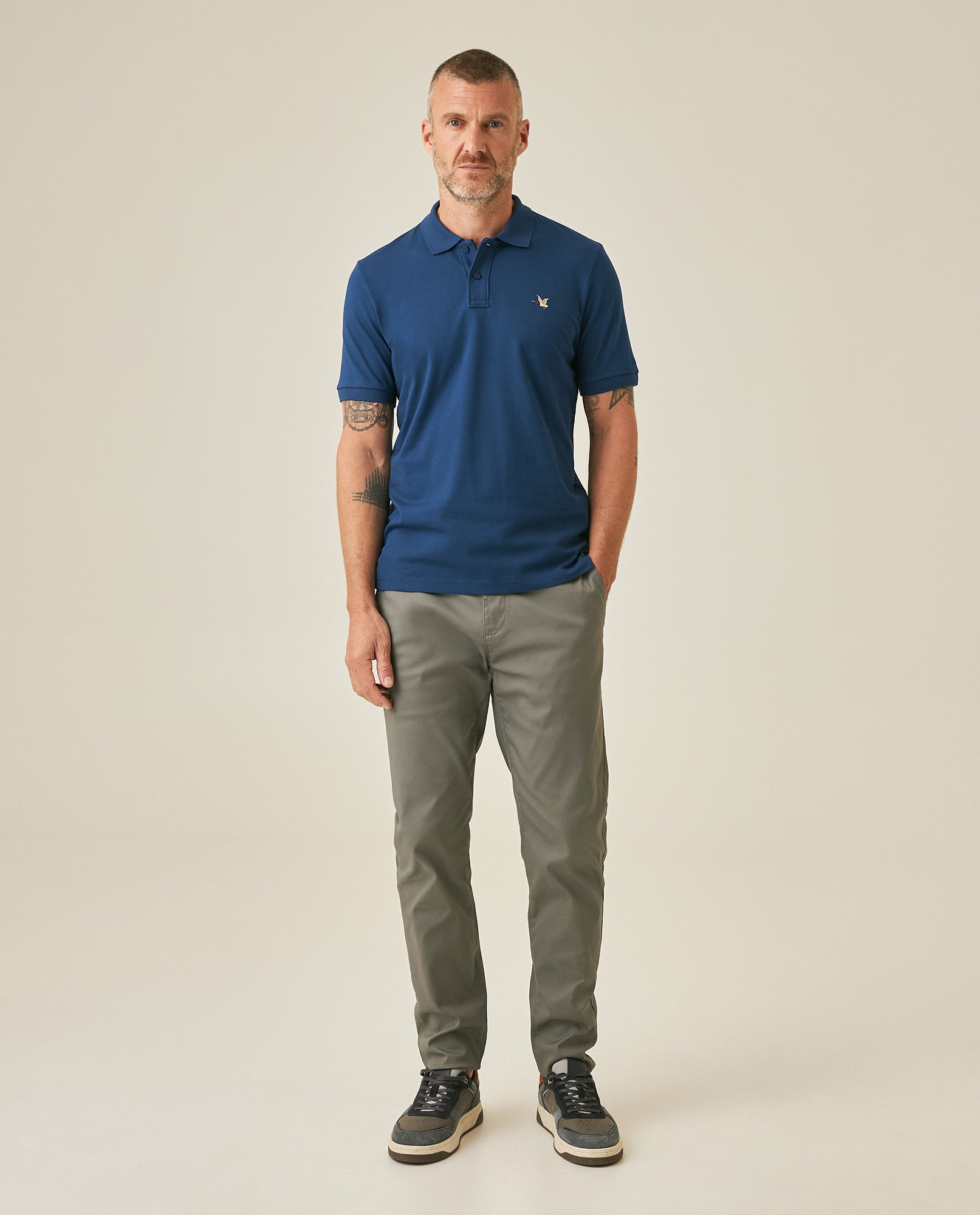 Mens Polo Slim Fit Short Sleeve Cotton Lycra Vibrant Embroidered Duck Cursive Sleeve Logo - Blue 63_601H001_AZU194026_4