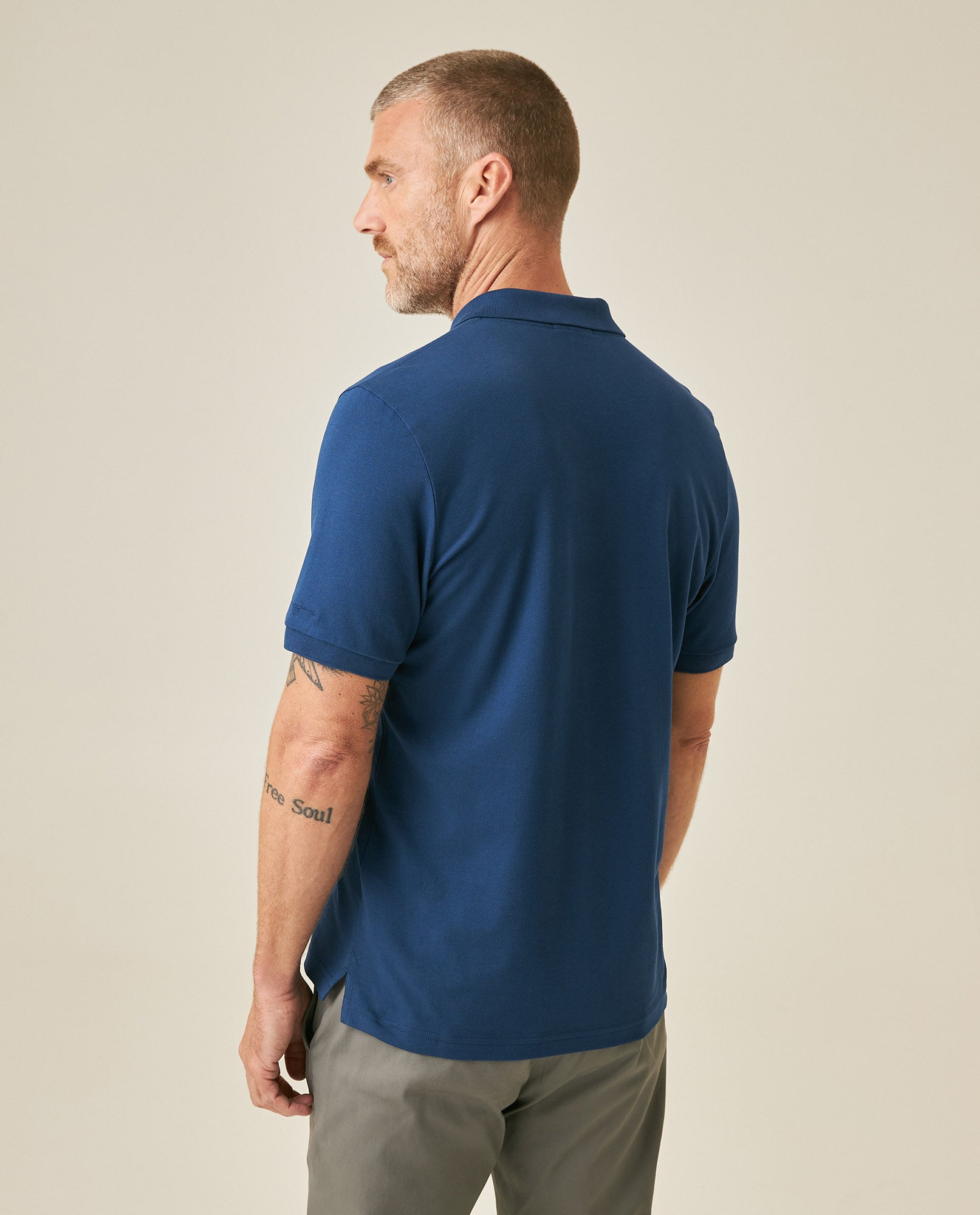 Mens Polo Slim Fit Short Sleeve Cotton Lycra Vibrant Embroidered Duck Cursive Sleeve Logo - Blue 63_601H001_AZU194026_6