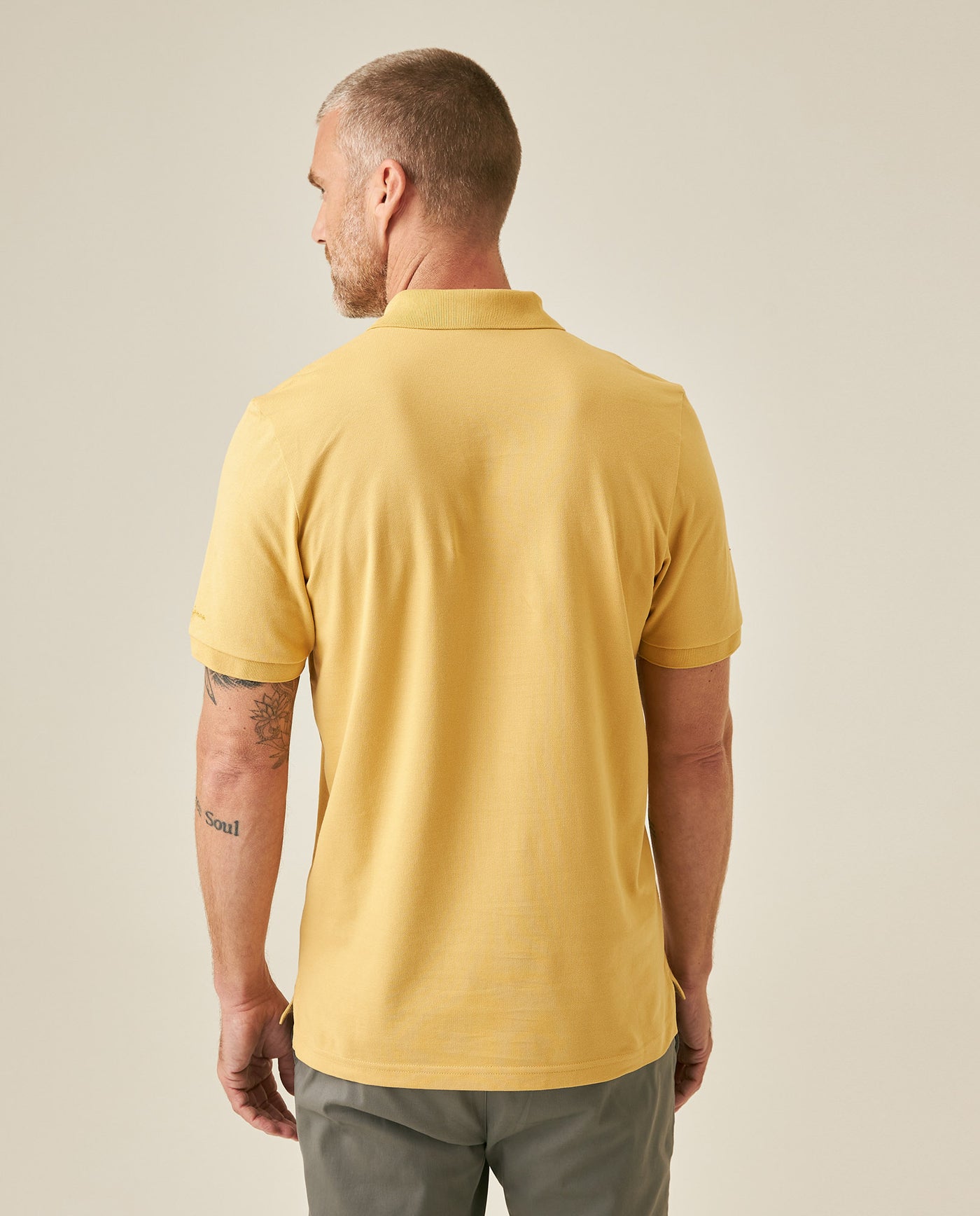 Mens Polo Slim Fit Short Sleeve Cotton Lycra Vibrant Embroidered Duck Cursive Sleeve Logo - Beige 63_601H001_BEI151132_6