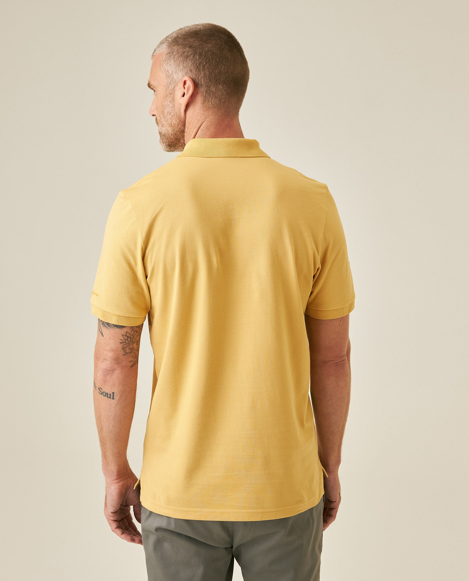 Mens Polo Slim Fit Short Sleeve Cotton Lycra Vibrant Embroidered Duck Cursive Sleeve Logo - Beige 63_601H001_BEI151132_6