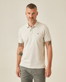 Mens Polo Slim Fit Short Sleeve Cotton Lycra Vibrant Embroidered Duck Cursive Sleeve Logo - Raw 63_601H001_CRU144500_0