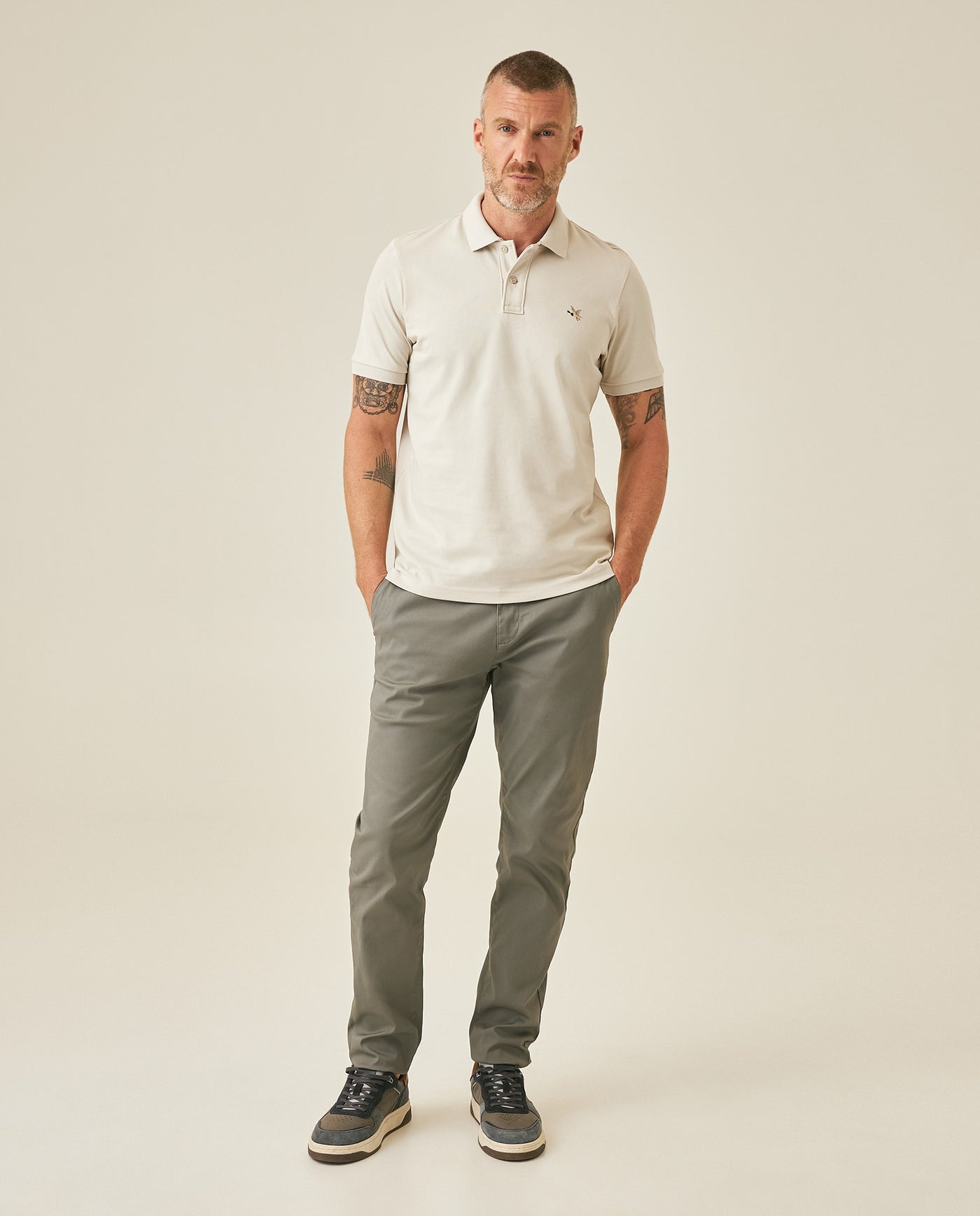 Mens Polo Slim Fit Short Sleeve Cotton Lycra Vibrant Embroidered Duck Cursive Sleeve Logo - Raw 63_601H001_CRU144500_4