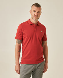 Mens Polo Slim Fit Short Sleeve Cotton Lycra Vibrant Embroidered Duck Cursive Sleeve Logo - Red 63_601H001_ROJ181449_0