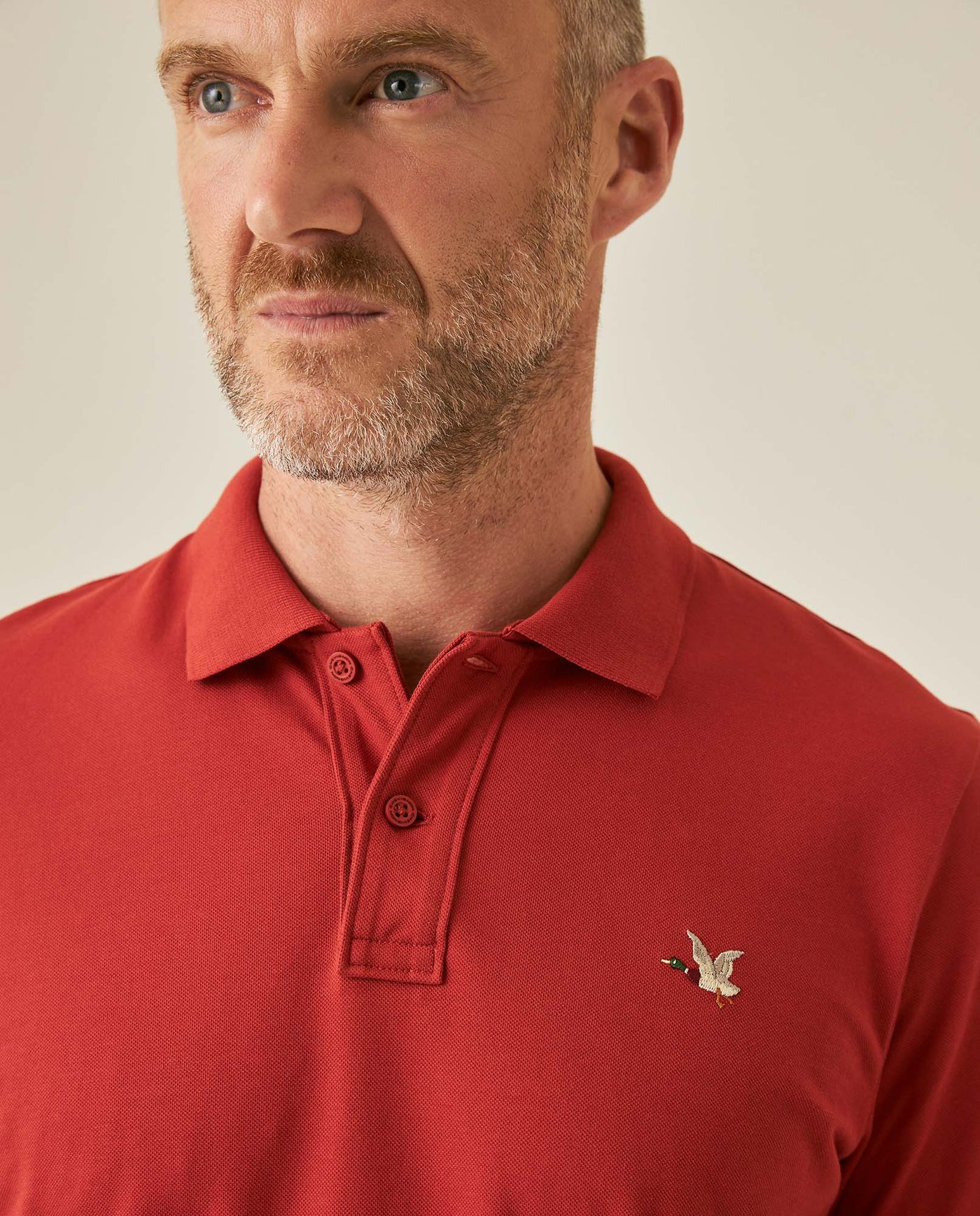 Mens Polo Slim Fit Short Sleeve Cotton Lycra Vibrant Embroidered Duck Cursive Sleeve Logo - Red 63_601H001_ROJ181449_5