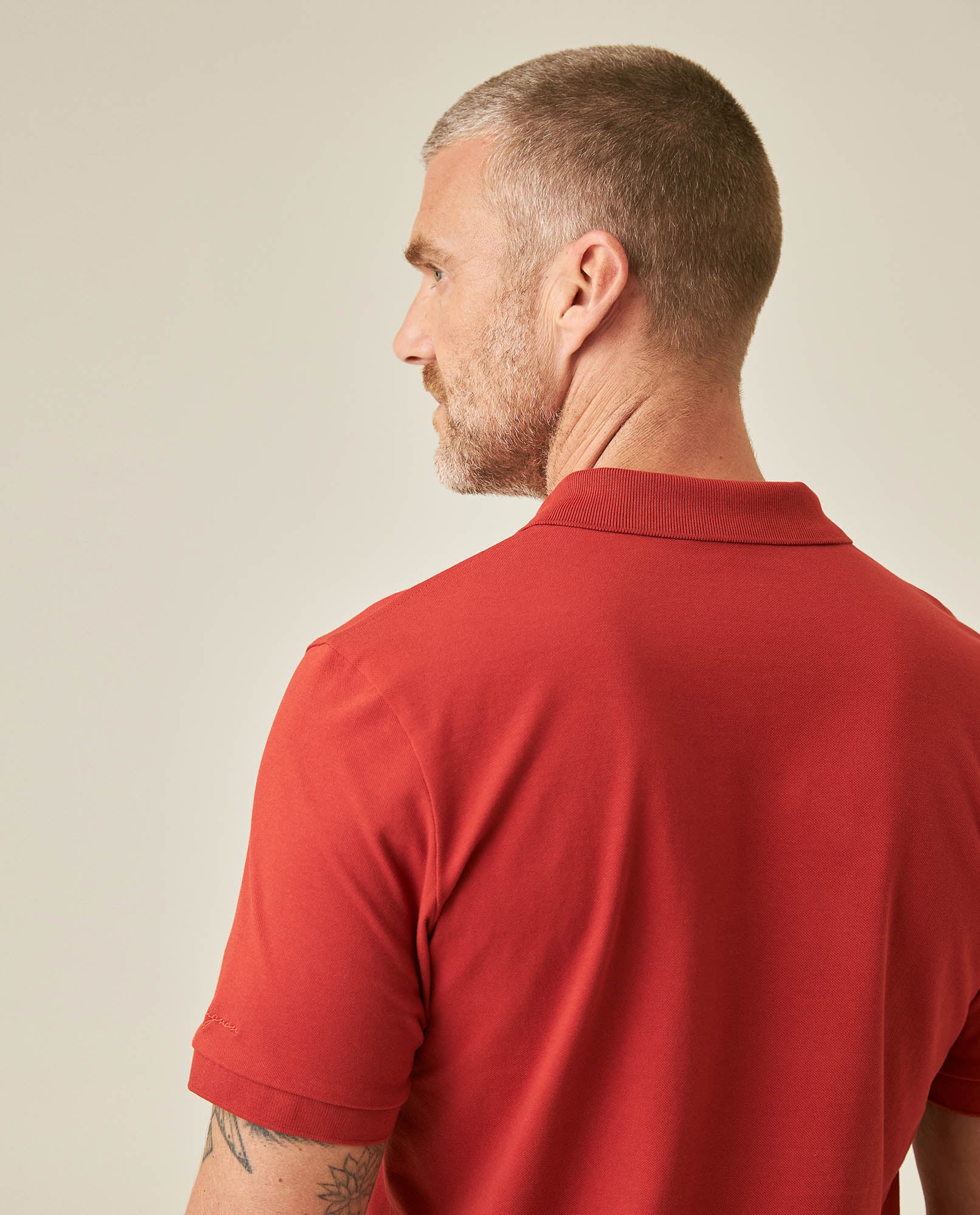 Mens Polo Slim Fit Short Sleeve Cotton Lycra Vibrant Embroidered Duck Cursive Sleeve Logo - Red 63_601H001_ROJ181449_7