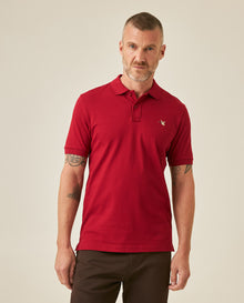 Mens Polo Slim Fit Short Sleeve Cotton Lycra Vibrant Embroidered Duck Cursive Sleeve Logo - Red 63_601H001_ROJ191862_0