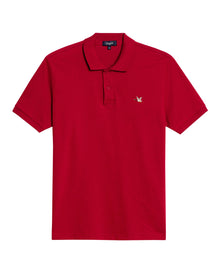 Mens Polo Slim Fit Short Sleeve Cotton Lycra Vibrant Embroidered Duck Cursive Sleeve Logo - Red 63_601H001_ROJ191862_3