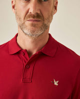 Mens Polo Slim Fit Short Sleeve Cotton Lycra Vibrant Embroidered Duck Cursive Sleeve Logo - Red 63_601H001_ROJ191862_5