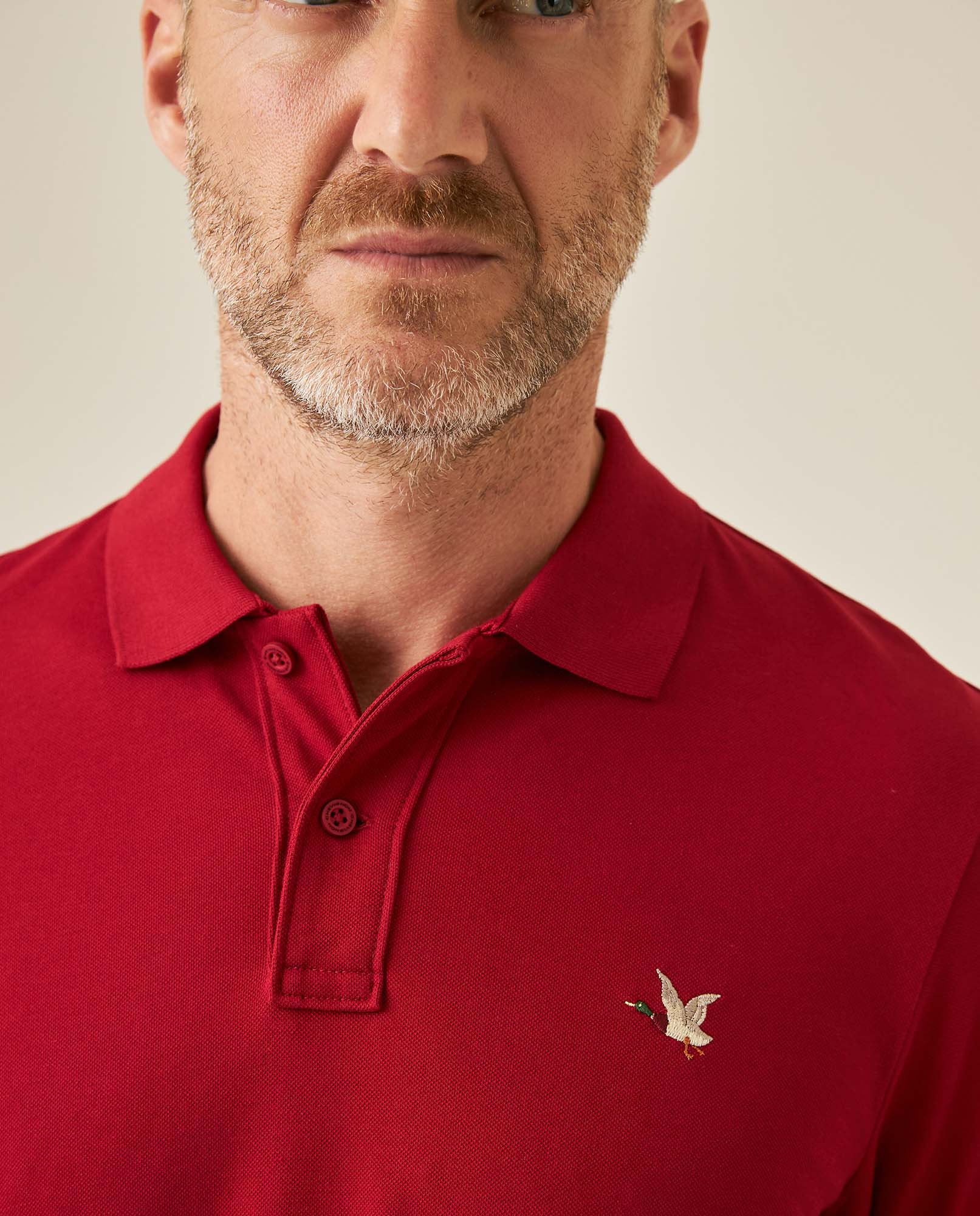 Mens Polo Slim Fit Short Sleeve Cotton Lycra Vibrant Embroidered Duck Cursive Sleeve Logo - Red 63_601H001_ROJ191862_5