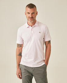 Mens Polo Slim Fit Short Sleeve Cotton Lycra Vibrant Embroidered Duck Cursive Sleeve Logo - Pink 63_601H001_ROS122905_0
