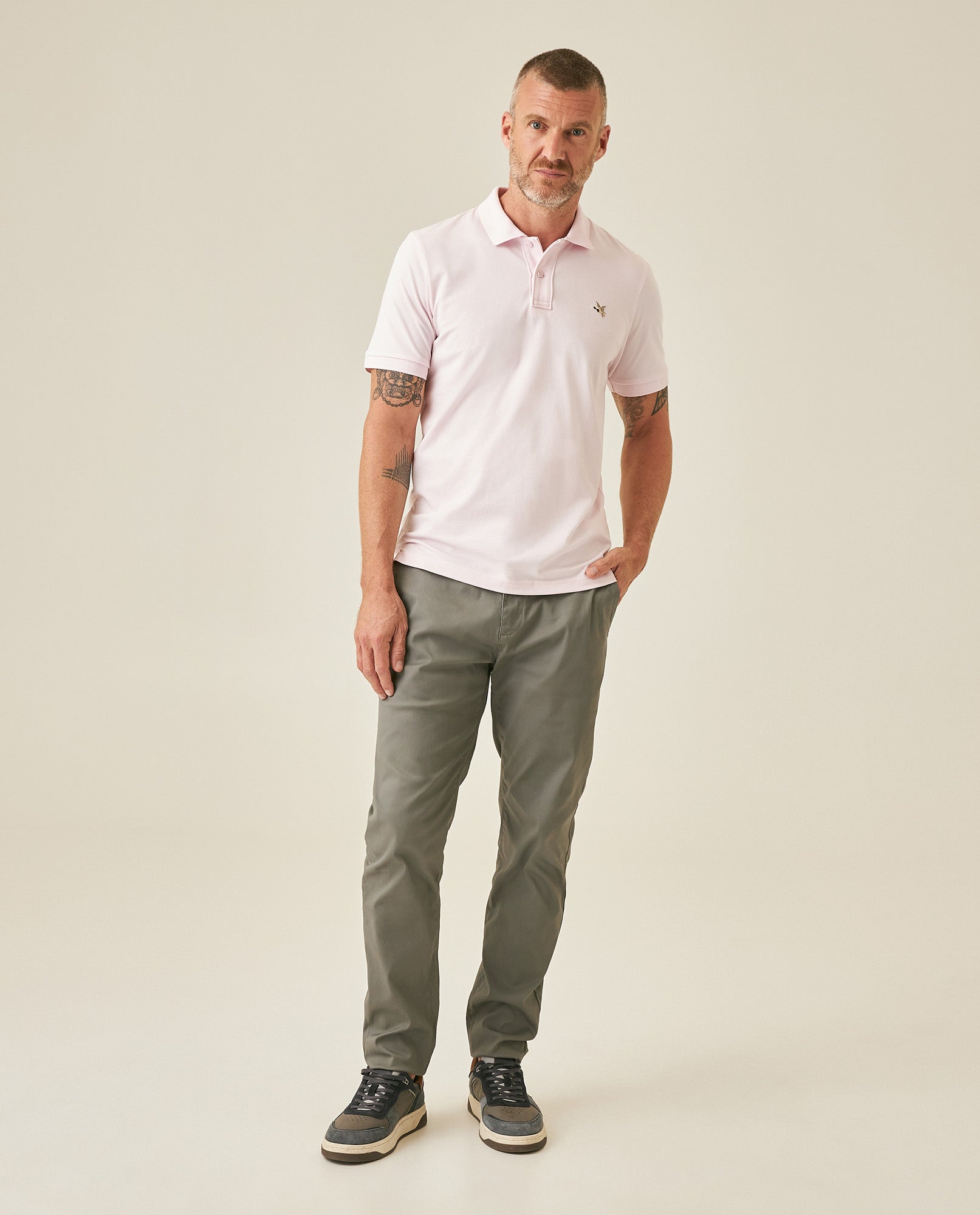 Mens Polo Slim Fit Short Sleeve Cotton Lycra Vibrant Embroidered Duck Cursive Sleeve Logo - Pink 63_601H001_ROS122905_4