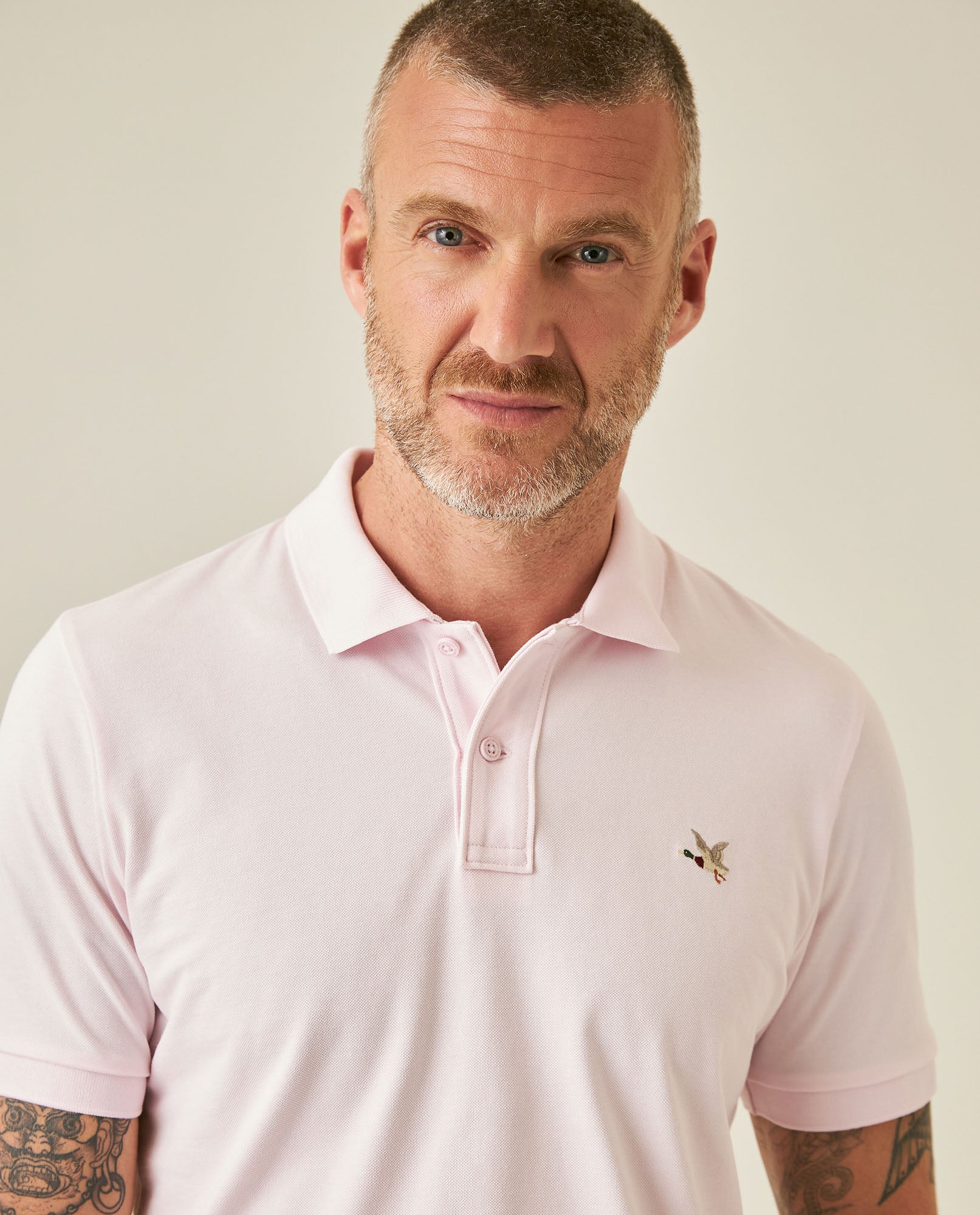 Mens Polo Slim Fit Short Sleeve Cotton Lycra Vibrant Embroidered Duck Cursive Sleeve Logo - Pink 63_601H001_ROS122905_5