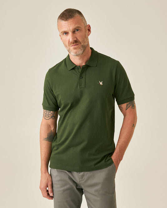 Mens Polo Slim Fit Short Sleeve Cotton Lycra Vibrant Embroidered Duck Cursive Sleeve Logo - Green 63_601H001_VER190417_0