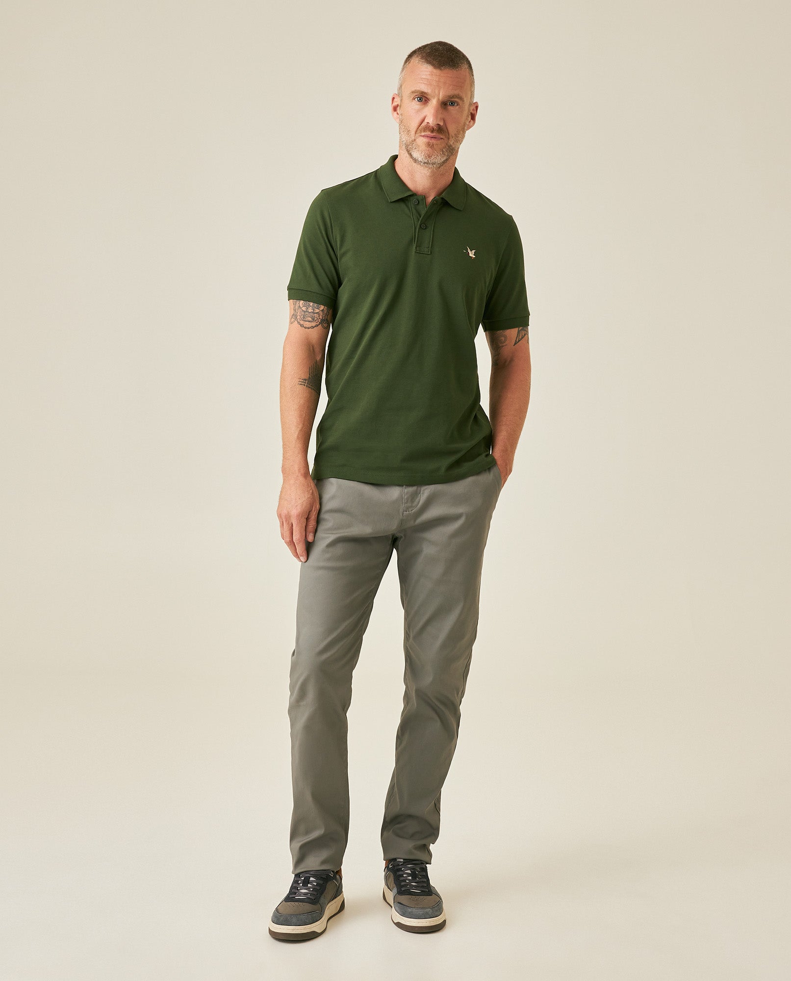 Mens Polo Slim Fit Short Sleeve Cotton Lycra Vibrant Embroidered Duck Cursive Sleeve Logo - Green 63_601H001_VER190417_4