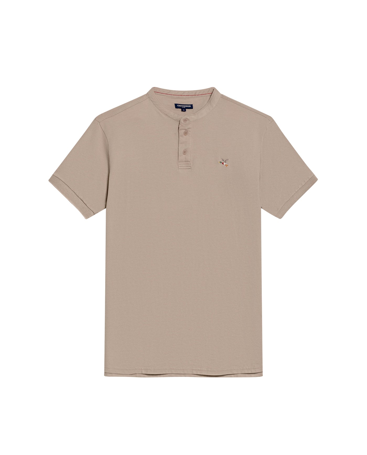 Mens Polo Slim Fit Mandarin Collar Sanforized Cotton Elastane Red Contrast Cuffs Side Vents - Beige 63_601H002_BEI161010_3
