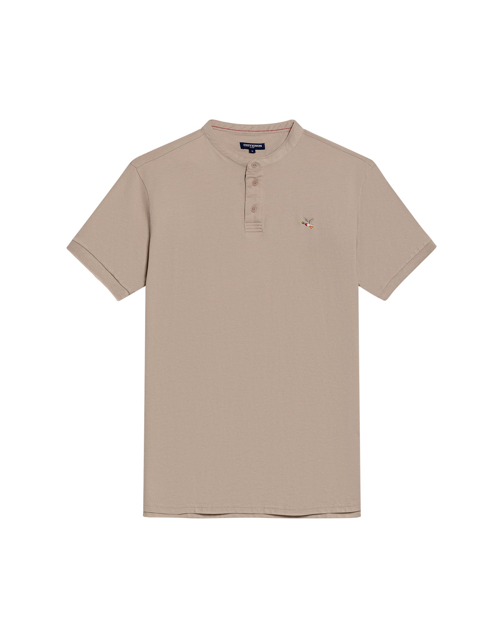 Mens Polo Slim Fit Mandarin Collar Sanforized Cotton Elastane Red Contrast Cuffs Side Vents - Beige 63_601H002_BEI161010_3
