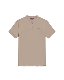 Mens Polo Slim Fit Mandarin Collar Sanforized Cotton Elastane Red Contrast Cuffs Side Vents - Beige 63_601H002_BEI161010_3