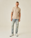 Mens Polo Slim Fit Mandarin Collar Sanforized Cotton Elastane Red Contrast Cuffs Side Vents - Beige 63_601H002_BEI161010_4