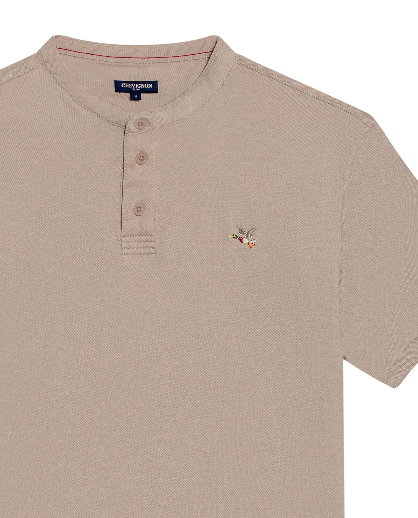 Mens Polo Slim Fit Mandarin Collar Sanforized Cotton Elastane Red Contrast Cuffs Side Vents - Beige 63_601H002_BEI161010_8
