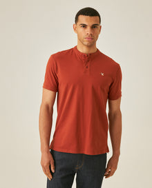 Mens Polo Slim Fit Mandarin Collar Sanforized Cotton Elastane Red Contrast Cuffs Side Vents - Brown 63_601H002_CAF191245_0