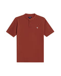 Mens Polo Slim Fit Mandarin Collar Sanforized Cotton Elastane Red Contrast Cuffs Side Vents - Brown 63_601H002_CAF191245_3