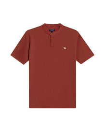 Mens Polo Slim Fit Mandarin Collar Sanforized Cotton Elastane Red Contrast Cuffs Side Vents - Brown 63_601H002_CAF191245_3