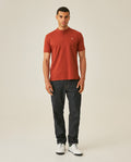 Mens Polo Slim Fit Mandarin Collar Sanforized Cotton Elastane Red Contrast Cuffs Side Vents - Brown 63_601H002_CAF191245_4