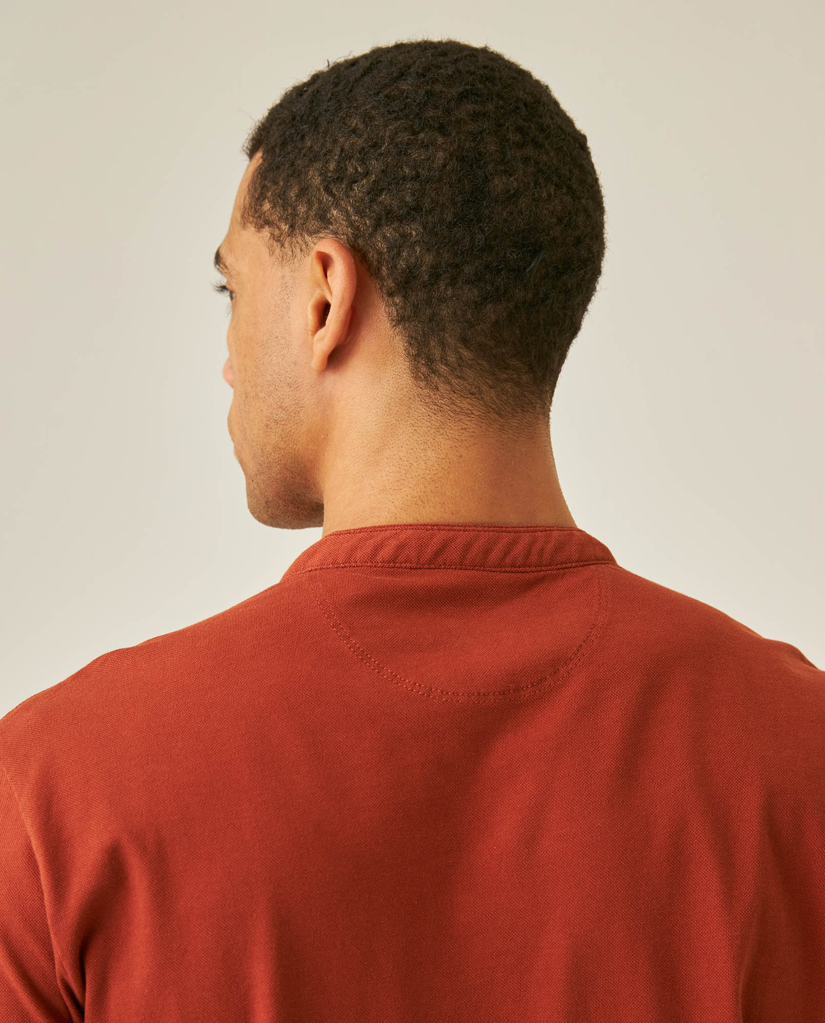 Mens Polo Slim Fit Mandarin Collar Sanforized Cotton Elastane Red Contrast Cuffs Side Vents - Brown 63_601H002_CAF191245_7