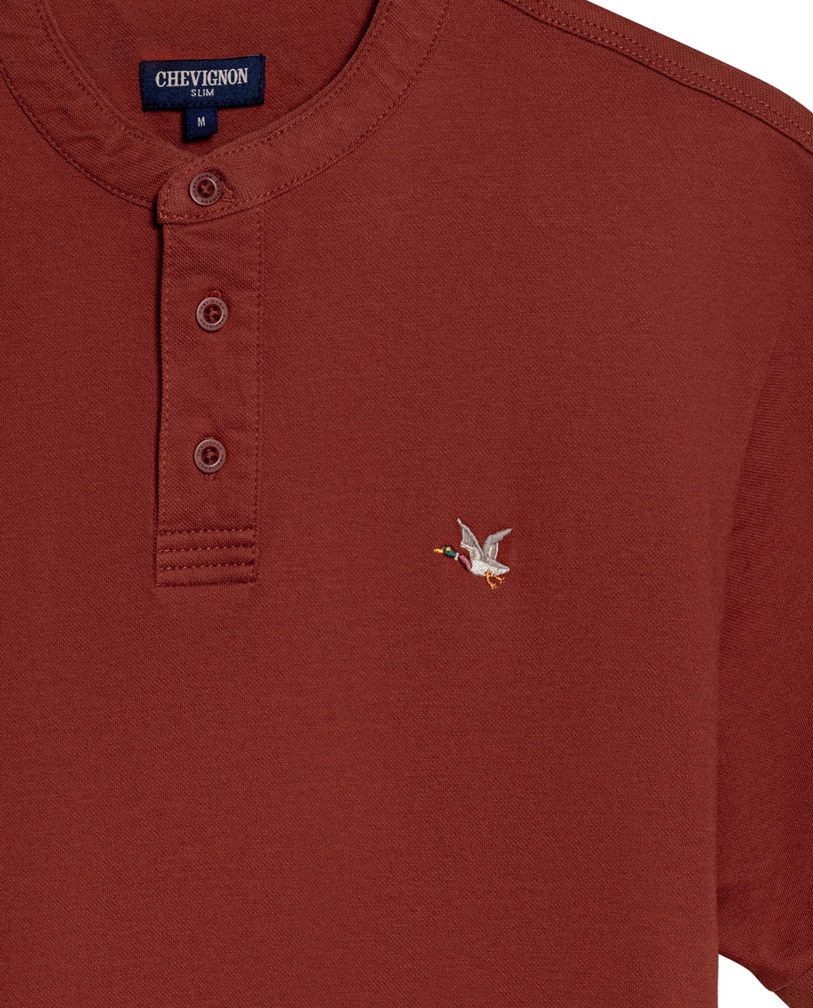 Mens Polo Slim Fit Mandarin Collar Sanforized Cotton Elastane Red Contrast Cuffs Side Vents - Brown 63_601H002_CAF191245_8