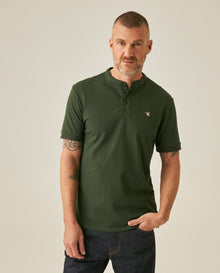 Mens Polo Slim Fit Mandarin Collar Sanforized Cotton Elastane Red Contrast Cuffs Side Vents - Green 63_601H002_VER190509_0