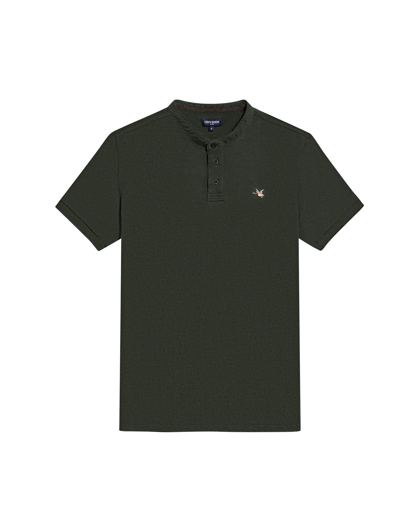 Mens Polo Slim Fit Mandarin Collar Sanforized Cotton Elastane Red Contrast Cuffs Side Vents - Green 63_601H002_VER190509_3
