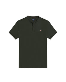 Mens Polo Slim Fit Mandarin Collar Sanforized Cotton Elastane Red Contrast Cuffs Side Vents - Green 63_601H002_VER190509_3